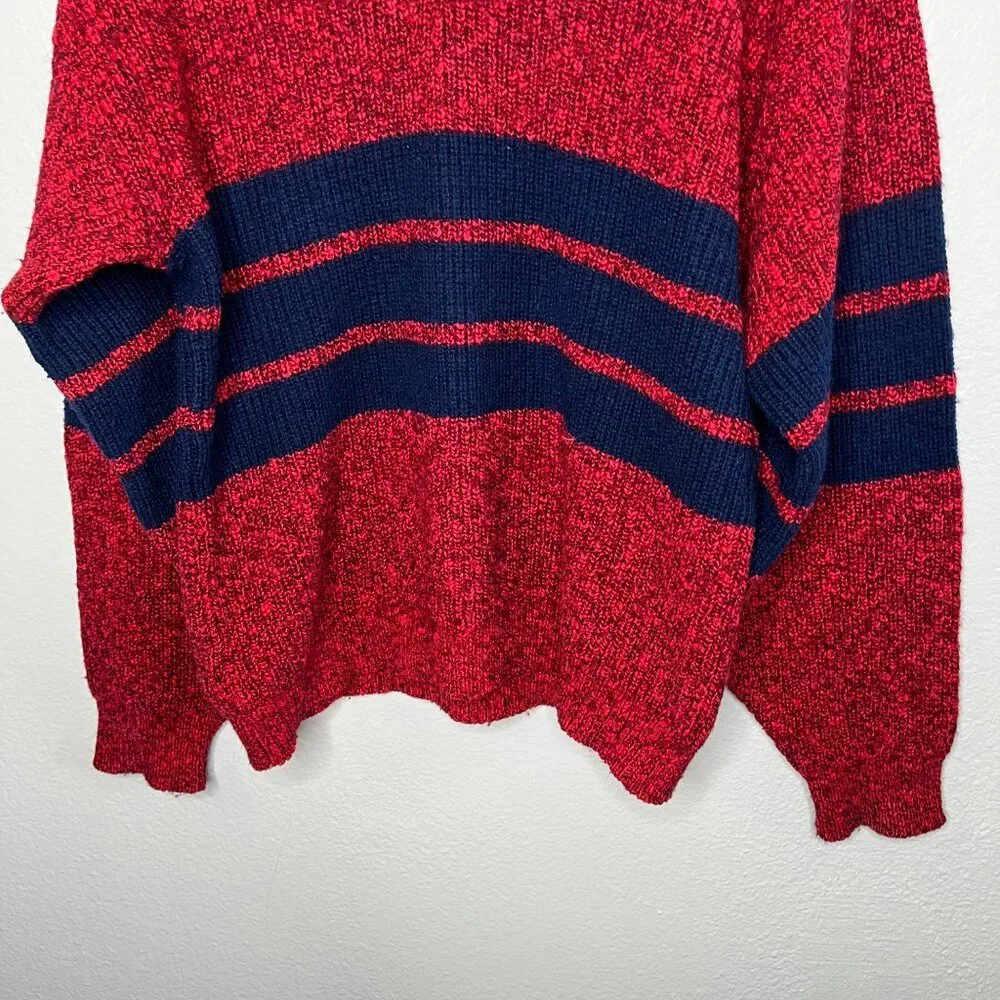 Vintage Jantzen Red Navy Striped Mens Knit Sweater Size Large
